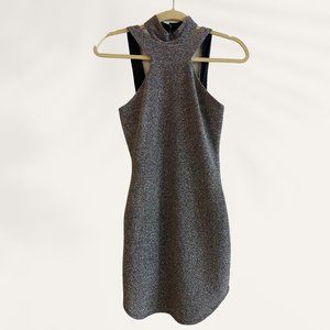 Glittery Grey "Sarah LA" no shoulder prom/party dress.